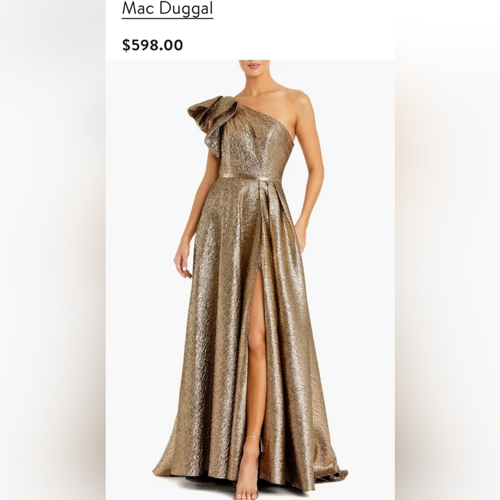 Mac DuggalGold One Shoulder Metallic BallgownRegular price$598 USD